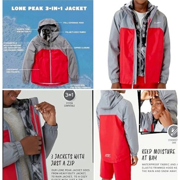 Eddie Bauer Boys 3-In-1 Jacket Size Small 7-8 Windbreaker Fleece Red Gray - Picture 2 of 13